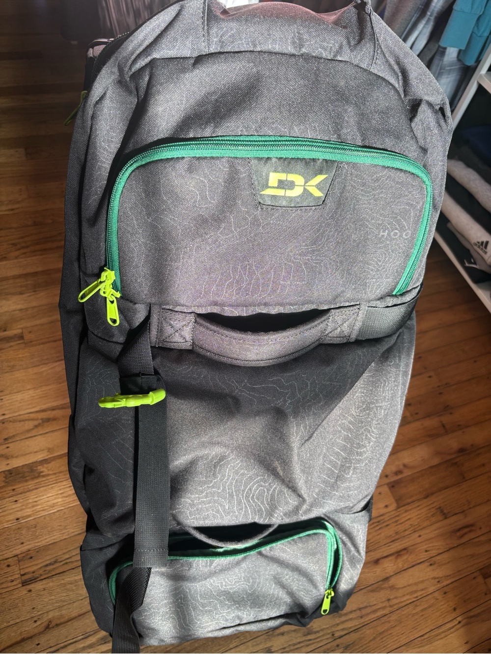 Dakine Gray Backpack with Bright Green Trim and Zipper Pulls